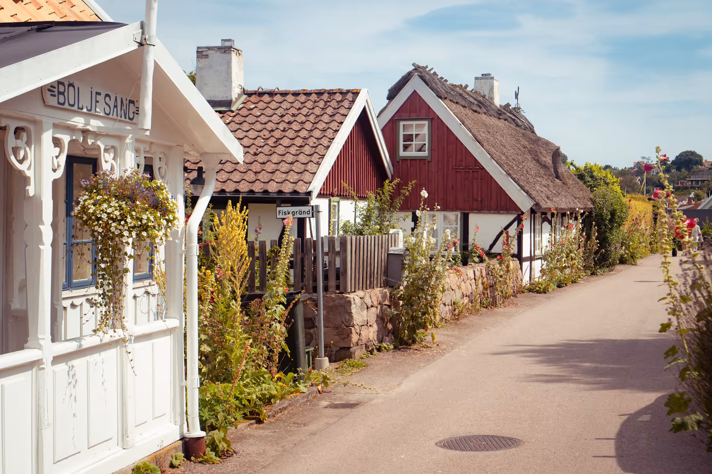 Idylliska hus längs en bygata i Sverige