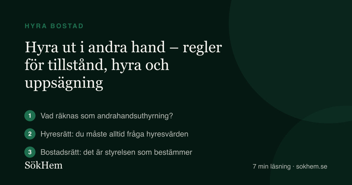 Hyra ut i andra hand – regler för tillstånd, hyra och uppsägning – infografik från SökHem