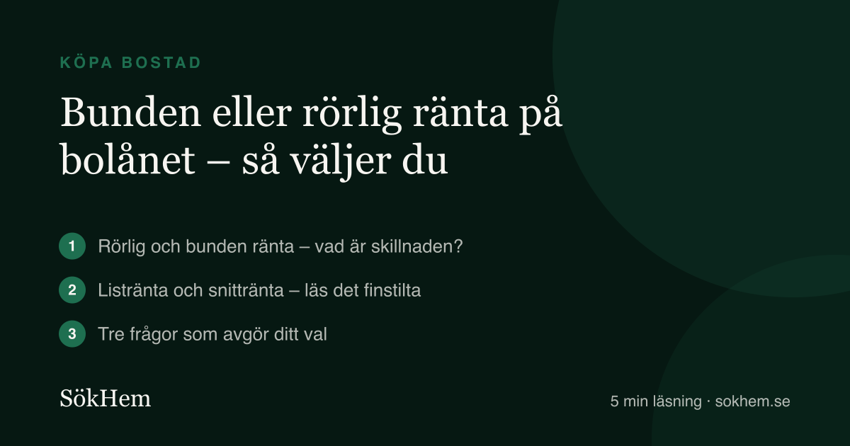 Bunden eller rörlig ränta på bolånet – så väljer du – infografik från SökHem