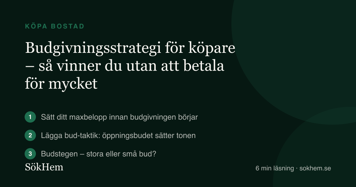 Budgivningsstrategi för köpare – så vinner du utan att betala för mycket – infografik från SökHem