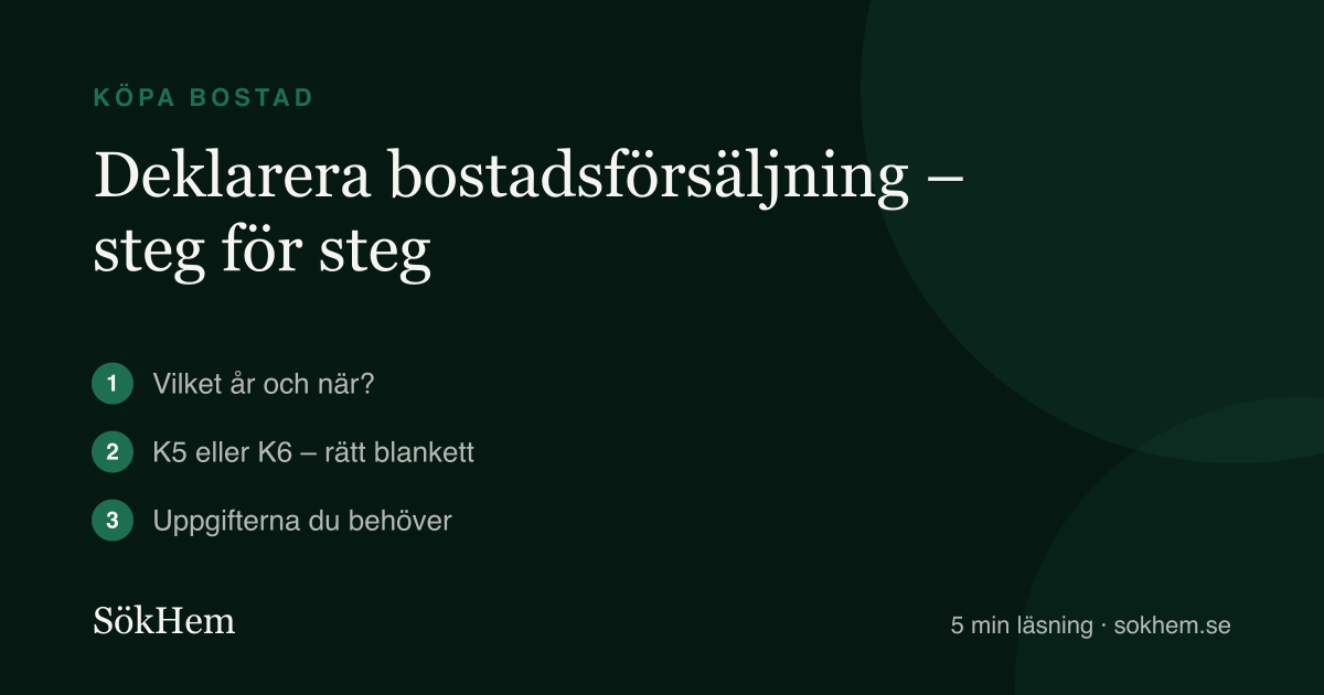 Deklarera bostadsförsäljning – steg för steg – infografik från SökHem