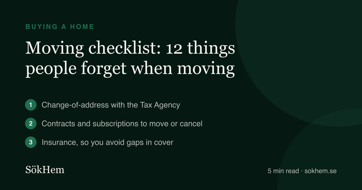 Moving checklist: 12 things people forget when moving – infographic from SökHem