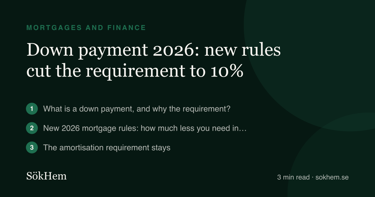 Down payment 2026: new rules cut the requirement to 10% – infographic from SökHem