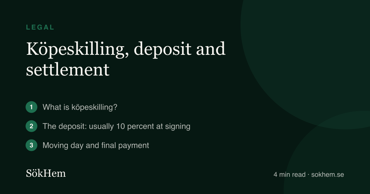 Köpeskilling, deposit and settlement – infographic from SökHem