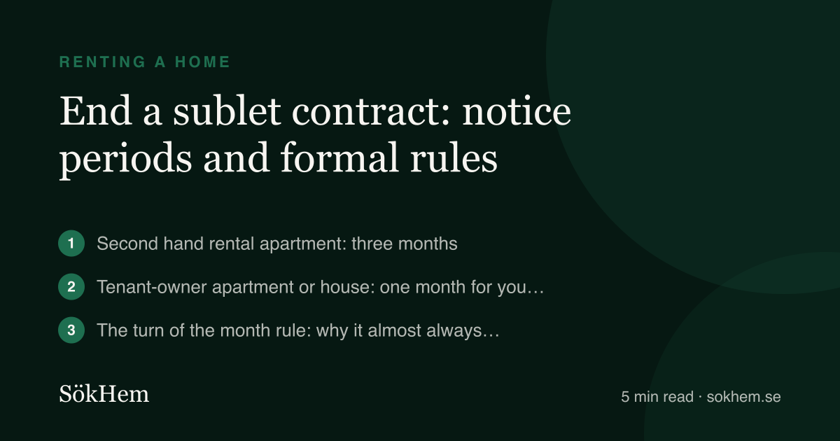 End a sublet contract: notice periods and formal rules – infographic from SökHem