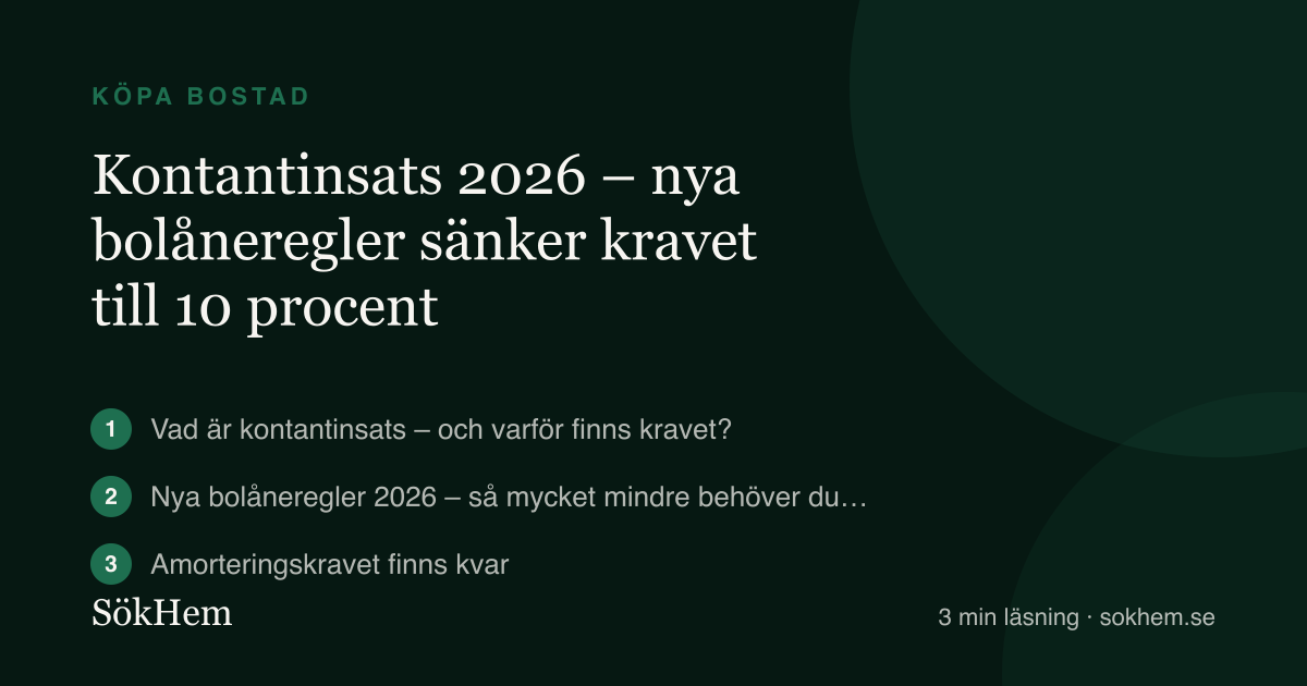Kontantinsats 2026 – nya bolåneregler sänker kravet till 10 procent – infografik från SökHem