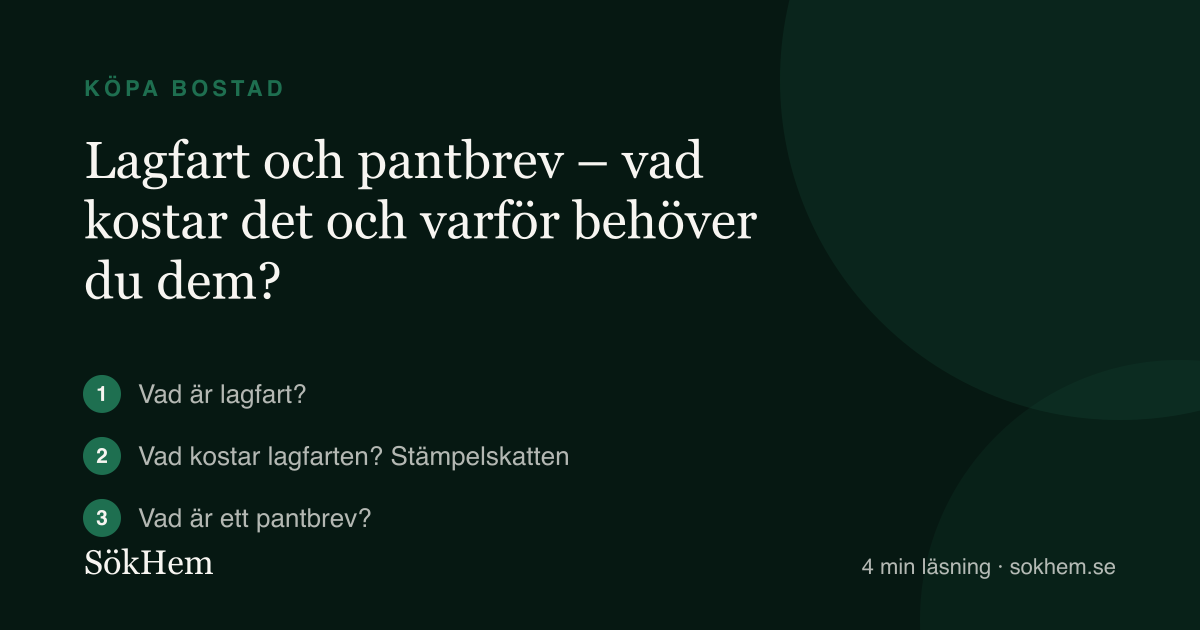 Lagfart och pantbrev – vad kostar det och varför behöver du dem? – infografik från SökHem
