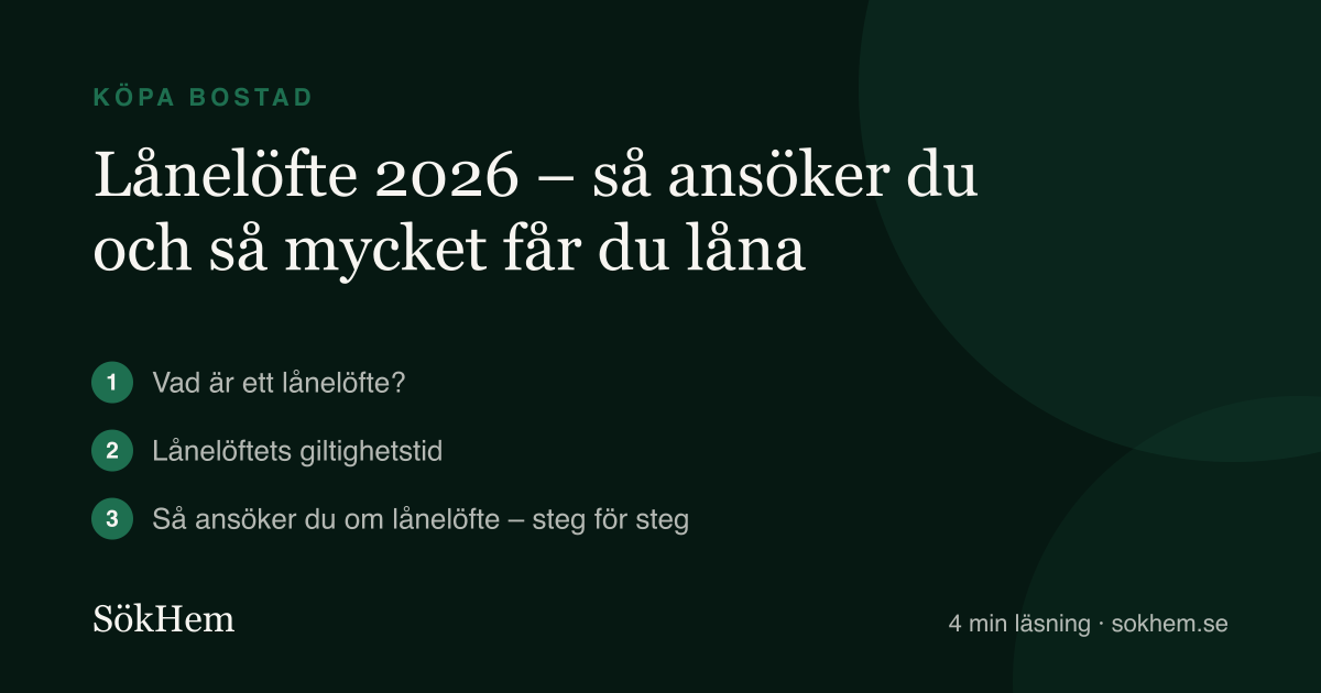 Lånelöfte 2026 – så ansöker du och så mycket får du låna – infografik från SökHem