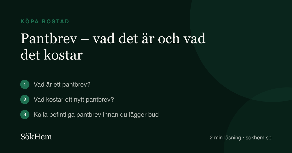 Pantbrev – vad det är och vad det kostar – infografik från SökHem