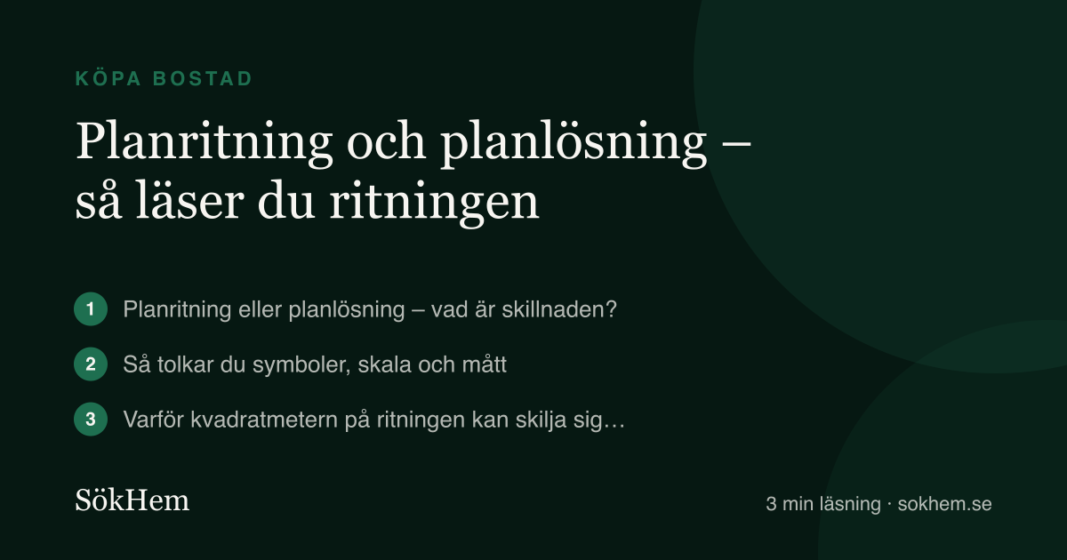 Planritning och planlösning – så läser du ritningen – infografik från SökHem