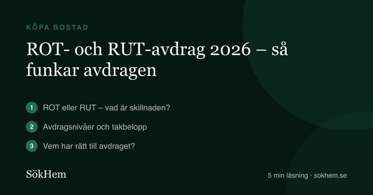 ROT- och RUT-avdrag 2026 – så funkar avdragen – infografik från SökHem