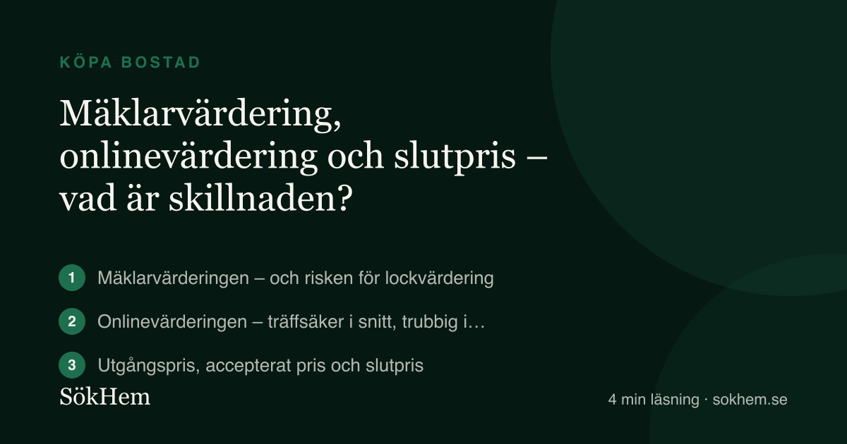 Mäklarvärdering, onlinevärdering och slutpris – vad är skillnaden? – infografik från SökHem